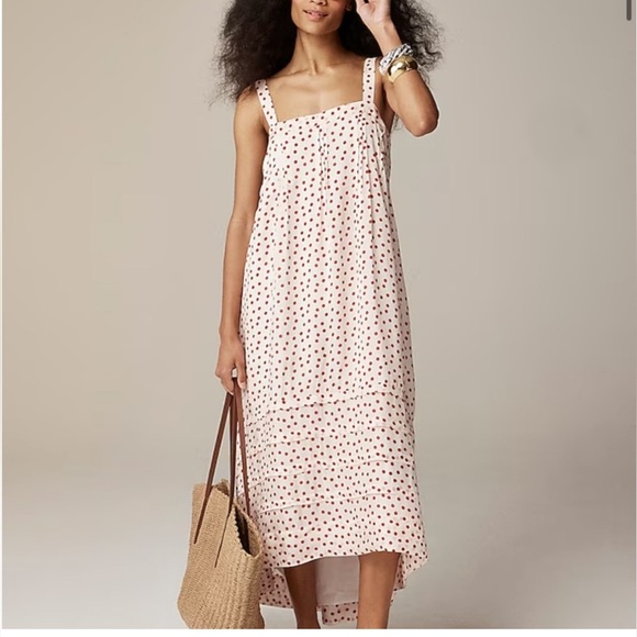 J Crew vintage red dot Pintuck midi dress in drapey organza CA701 NWOT - Picture 2 of 12